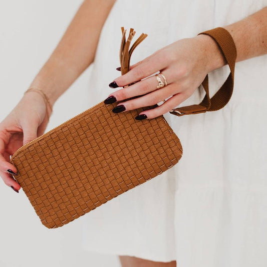 Brown Emma Woven Clutch Wristlet