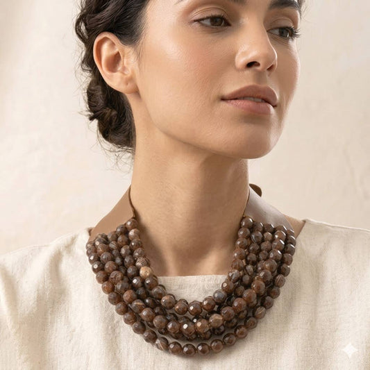 Chunky Acrylic Bead Layered Faux Leather Magnetic Necklace