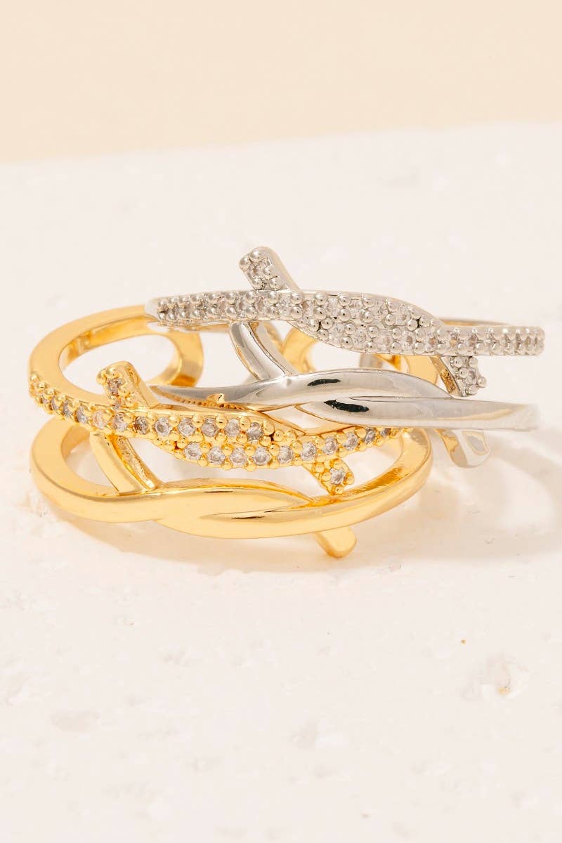 Gold Layered Solid And Pave Knot Open Band Ring