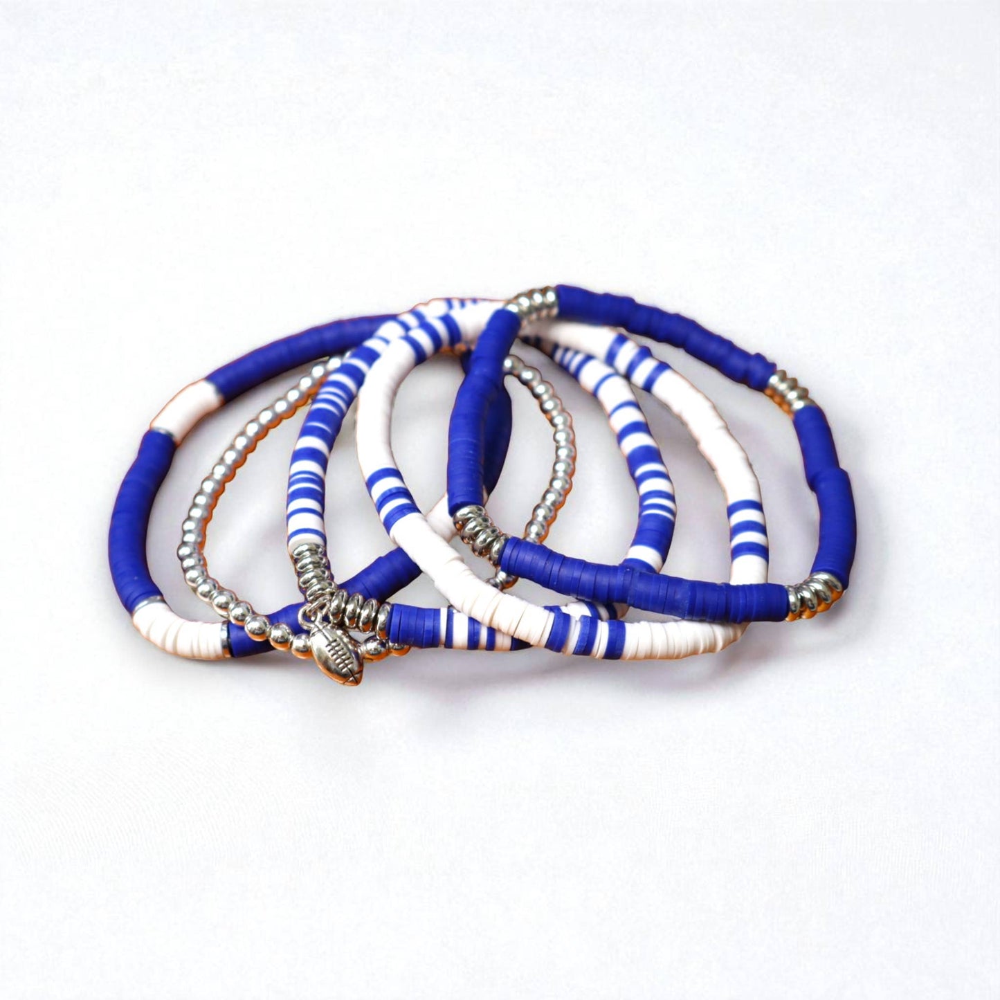 Royal Blue and White Game Day Bracelet Stack: Medium (7 inch) / Football