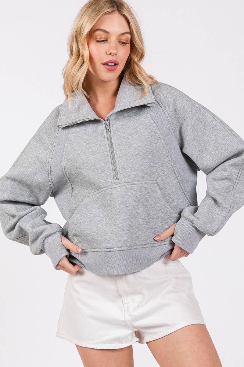 Gray Half Zip Funnel Neck Sweatshirt