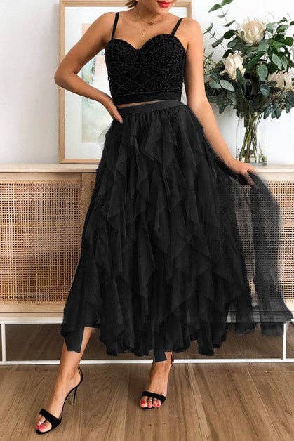 Black A-line Long Tulle Skirts