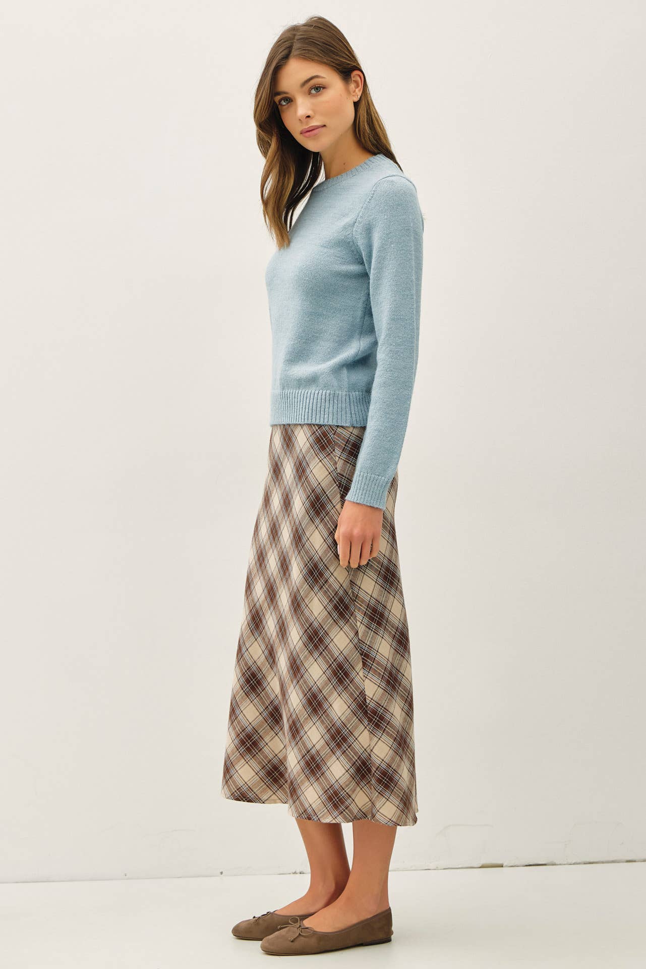 Retro Blue Wood Blended Basic  Sweater