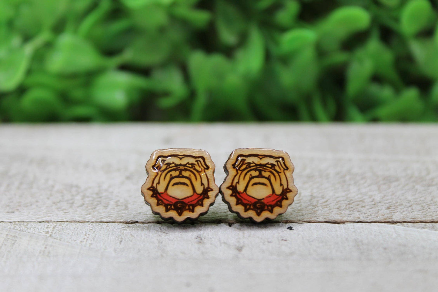 Bulldogs Football Wood Stud Earrings