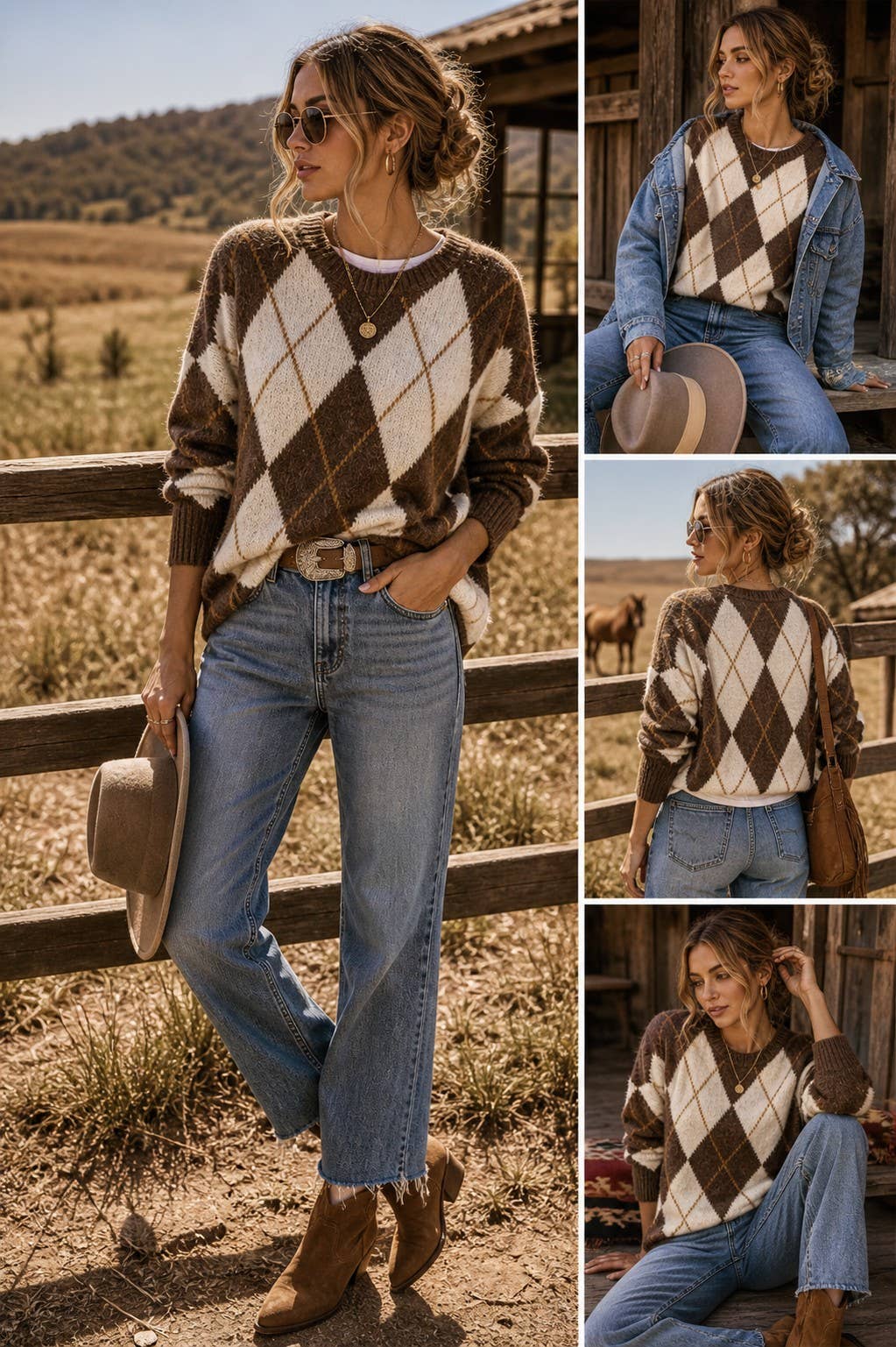 Brown Classic Argyle Knit Sweater