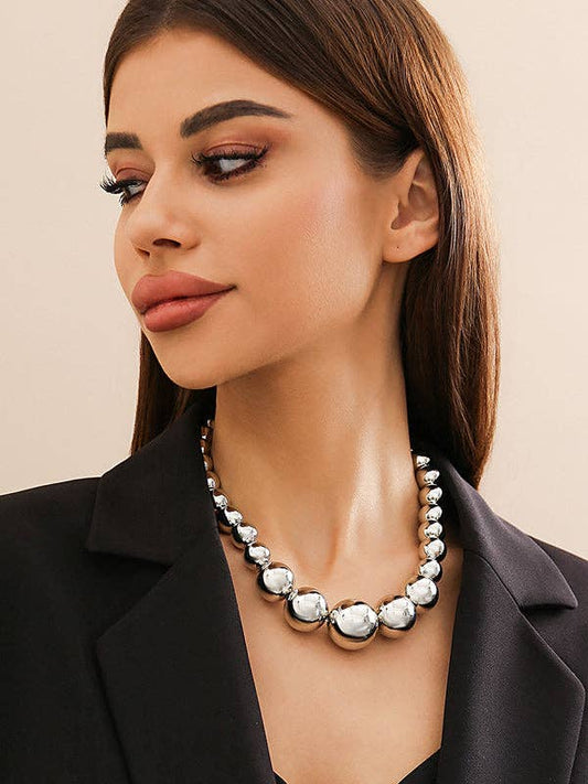 Silver Graduated Beaded Necklace