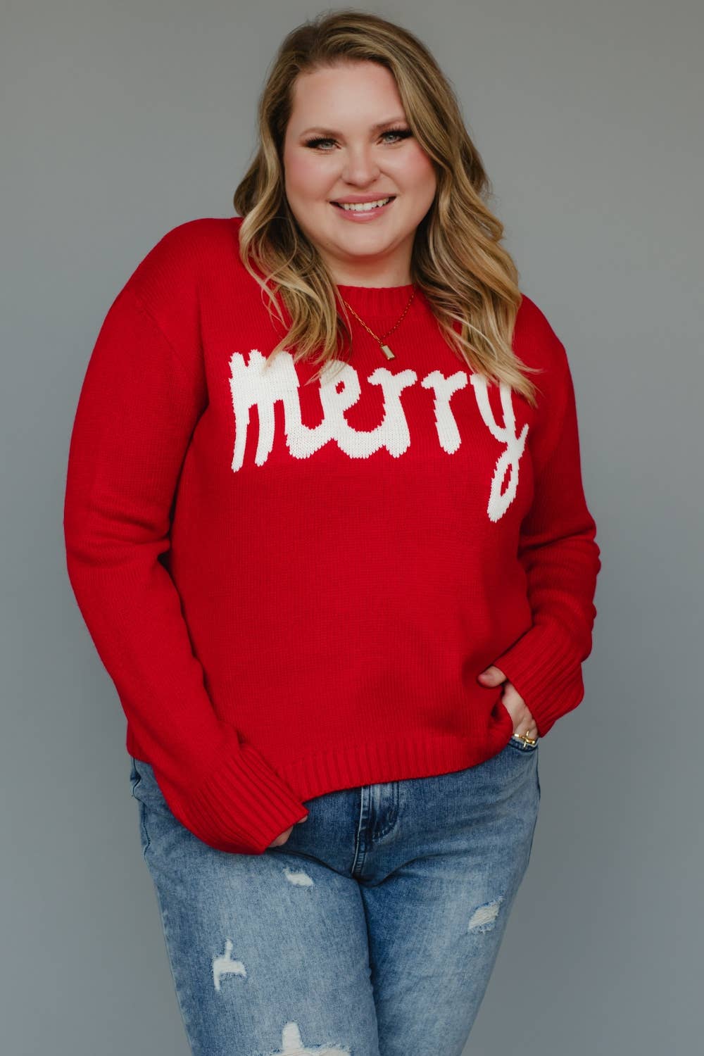 Red & White Merry Sweater- Plus Sized
