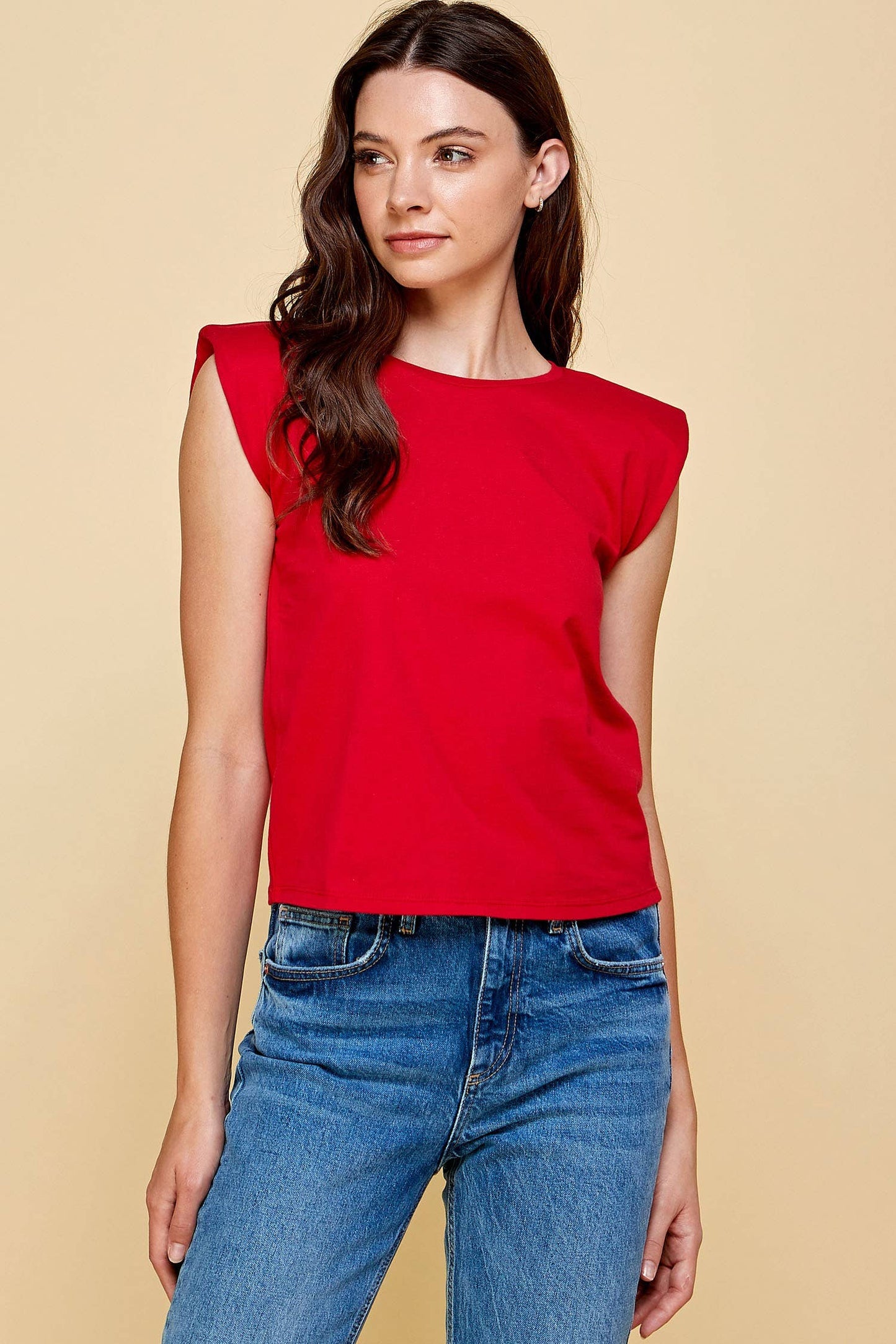 Red Cotton Muscle Tee with Should Pads