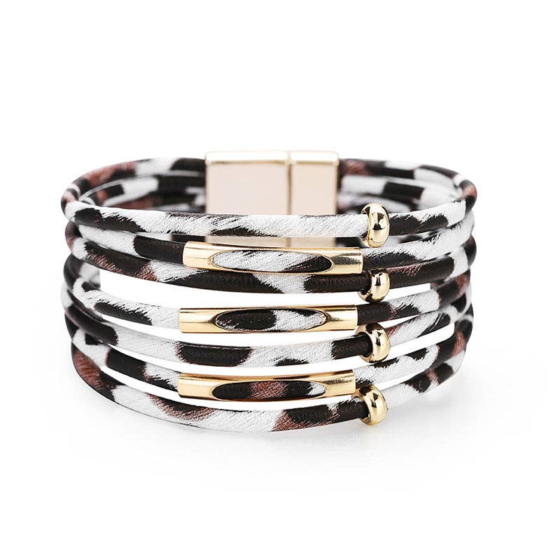 Magnetic Buckle Leopard-Print Multilayer Beaded Bangle