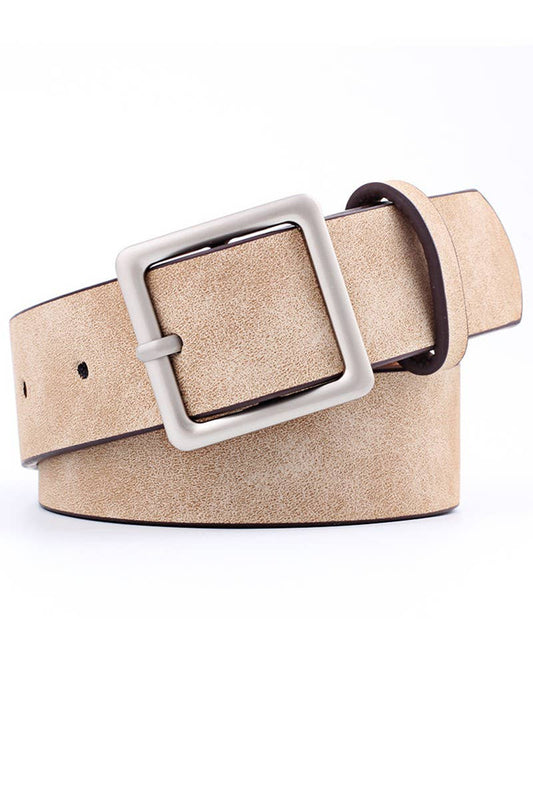 Beige Leatherette Square Buckle Belt