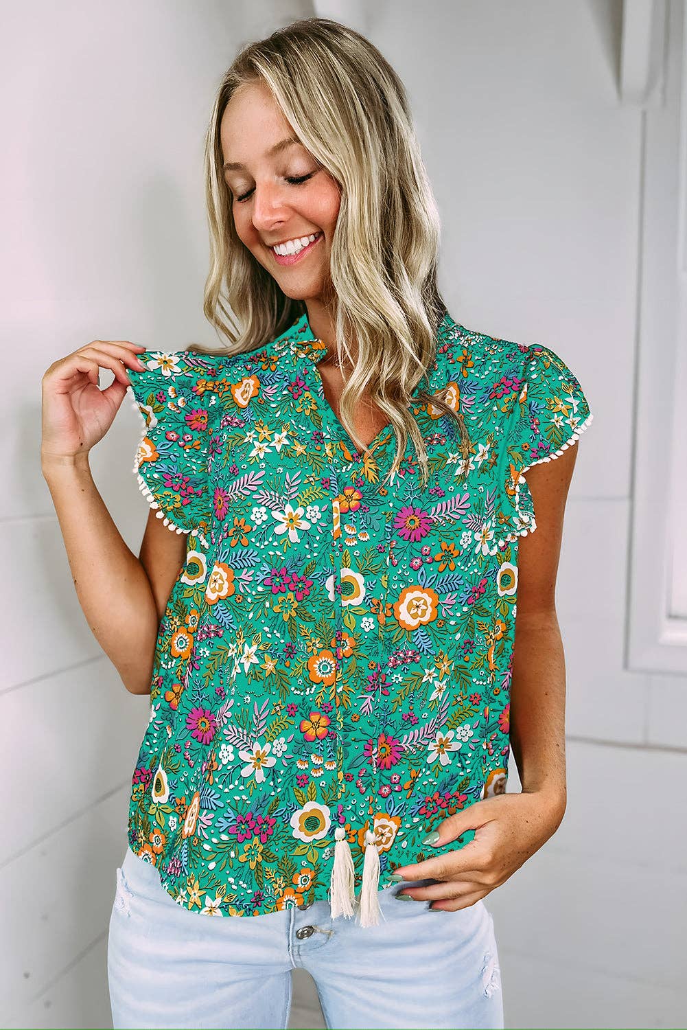 SALE Green Tropical Floral Blouse