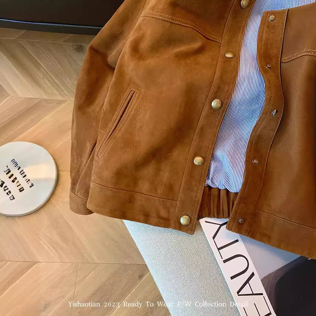 Loose Fit Casual Cropped Jacket: Brown / S