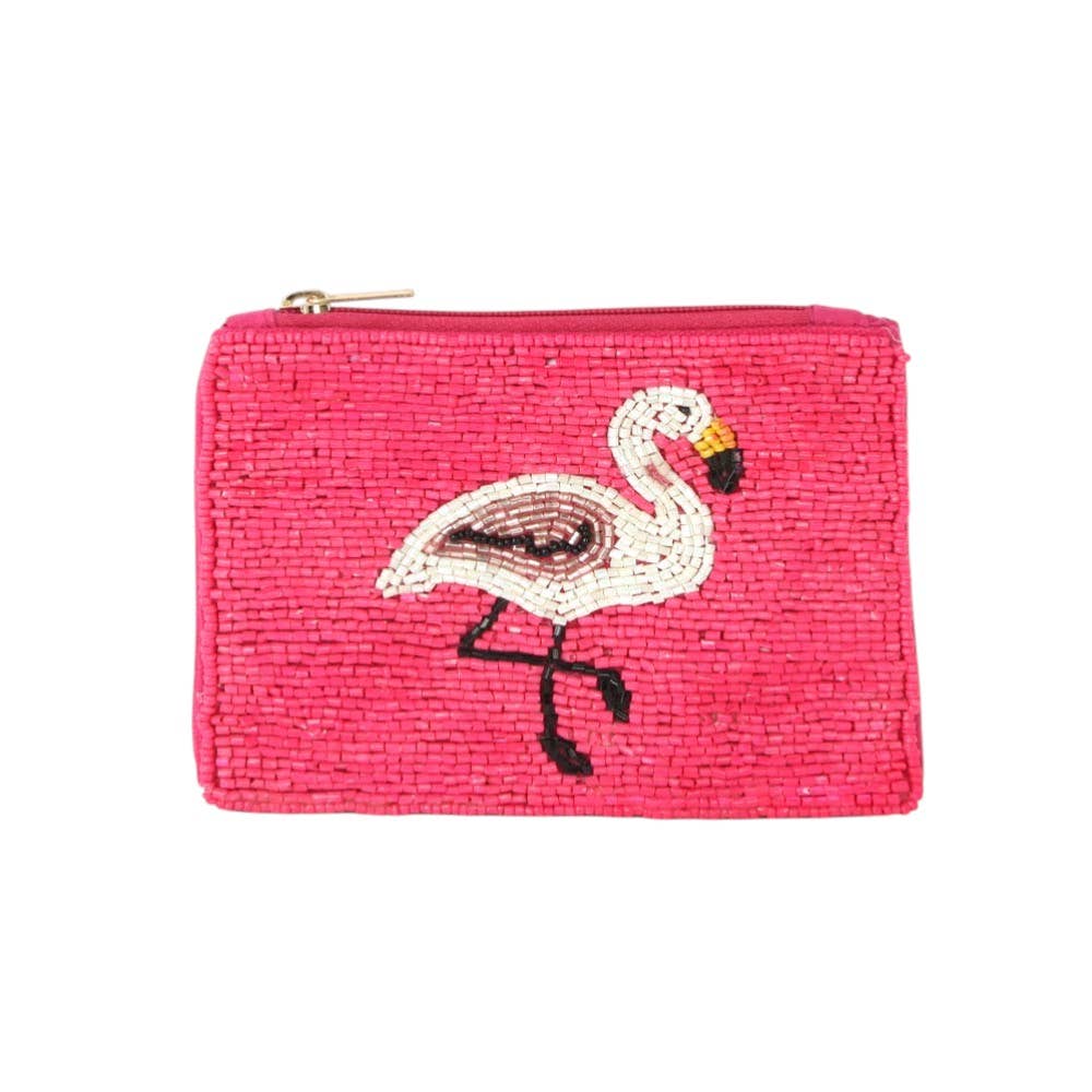 Flamingo Seed Beaded Mini Pouch Bag