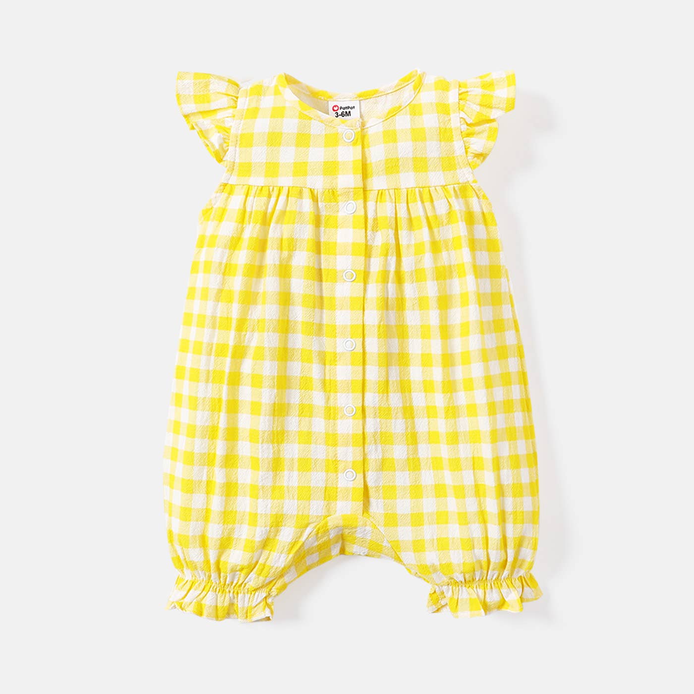 Baby Girl Yellow Gingham Flutter-sleeve Romper