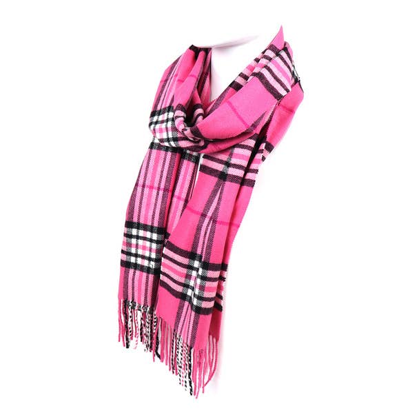 Acrylic Plaid Cashmere Feels Winter Scarf:  Pink