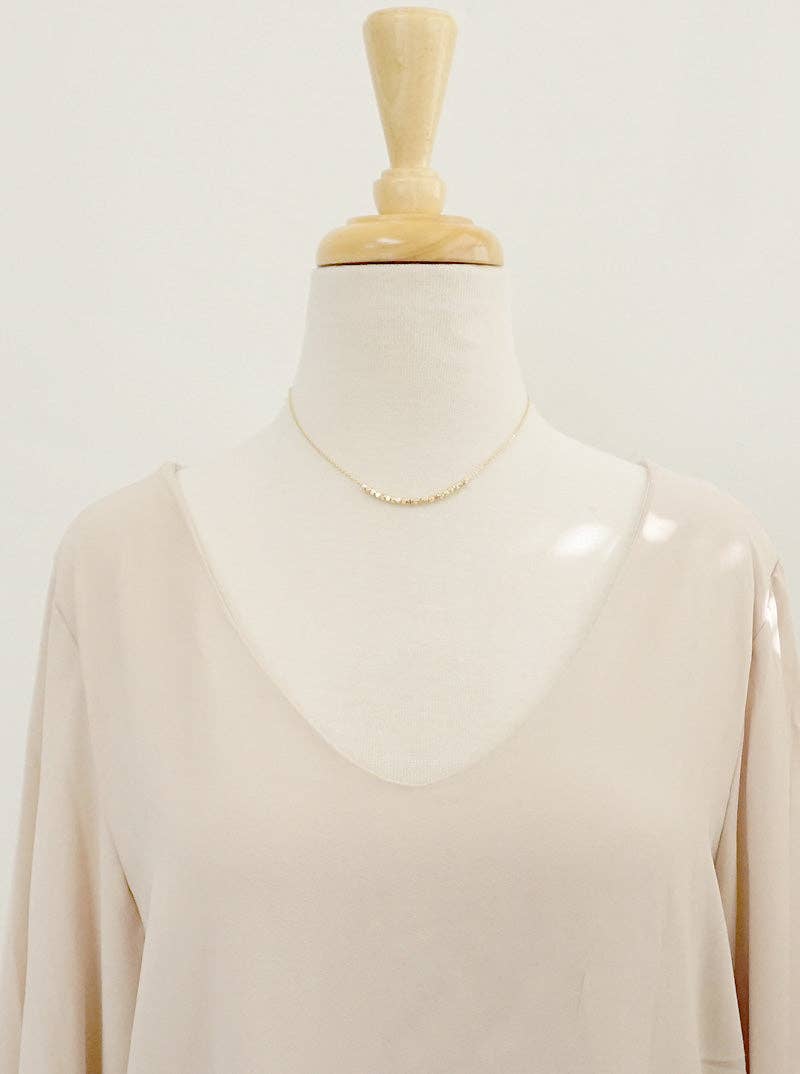 Tiny Metallic Beaded Necklace: Silver