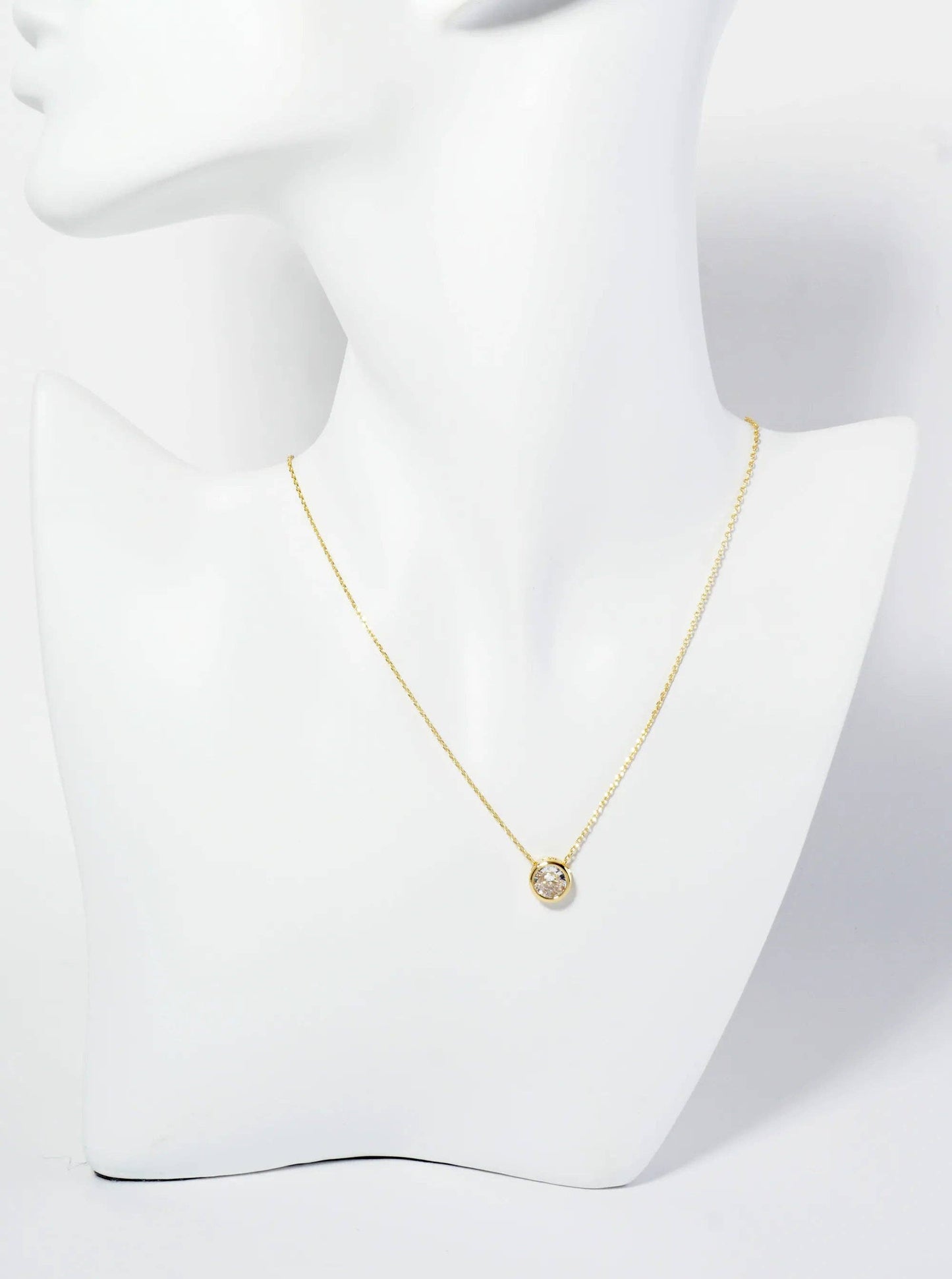 18K Gold Dipped Bezel Set Round CZ Pendant Necklace