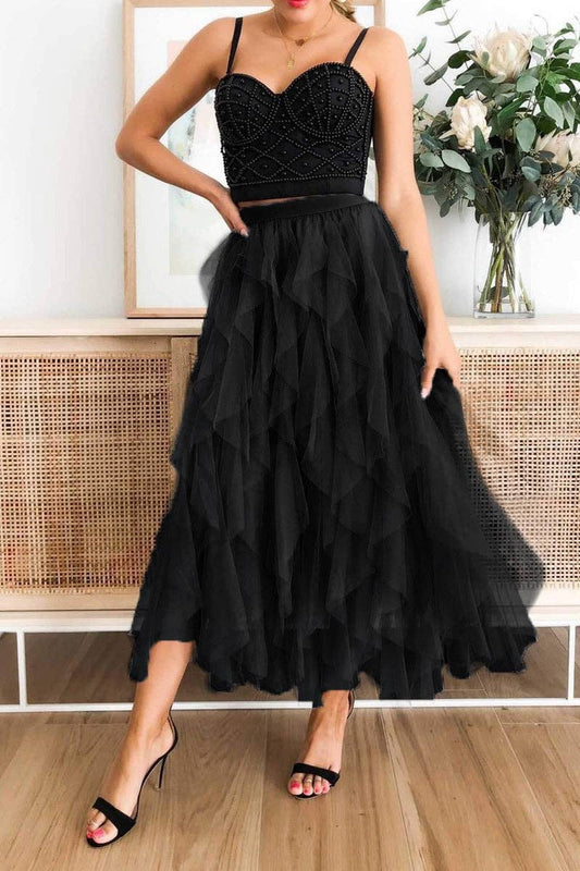 Black A-line Long Tulle Skirts