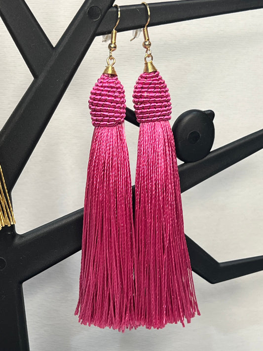 Tassel Drop Earrings-Pink