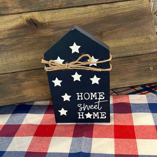 Blue  "Home Sweet Home" & Stars Wood Sign