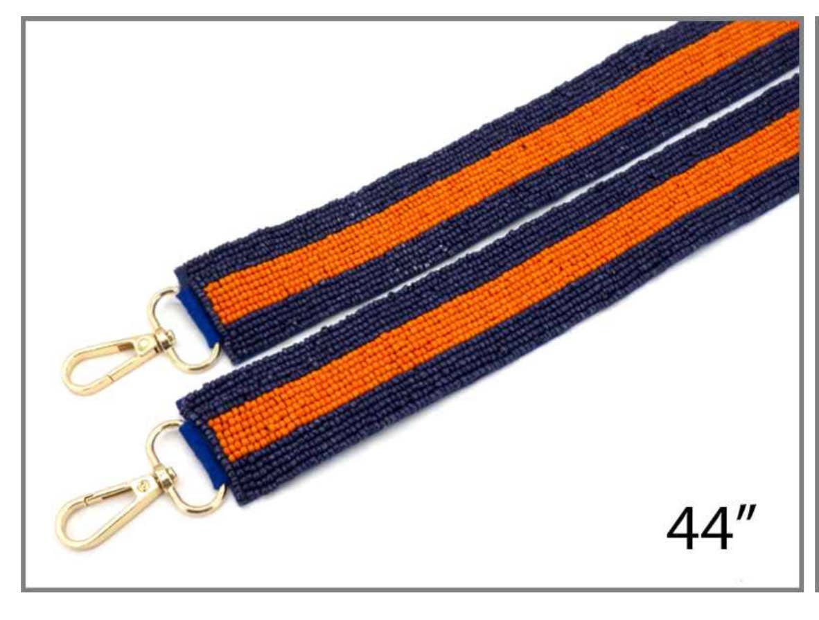 Orange and Navy Striped Beaded Purse Strap