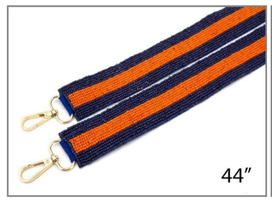 Orange and Navy Striped Beaded Purse Strap