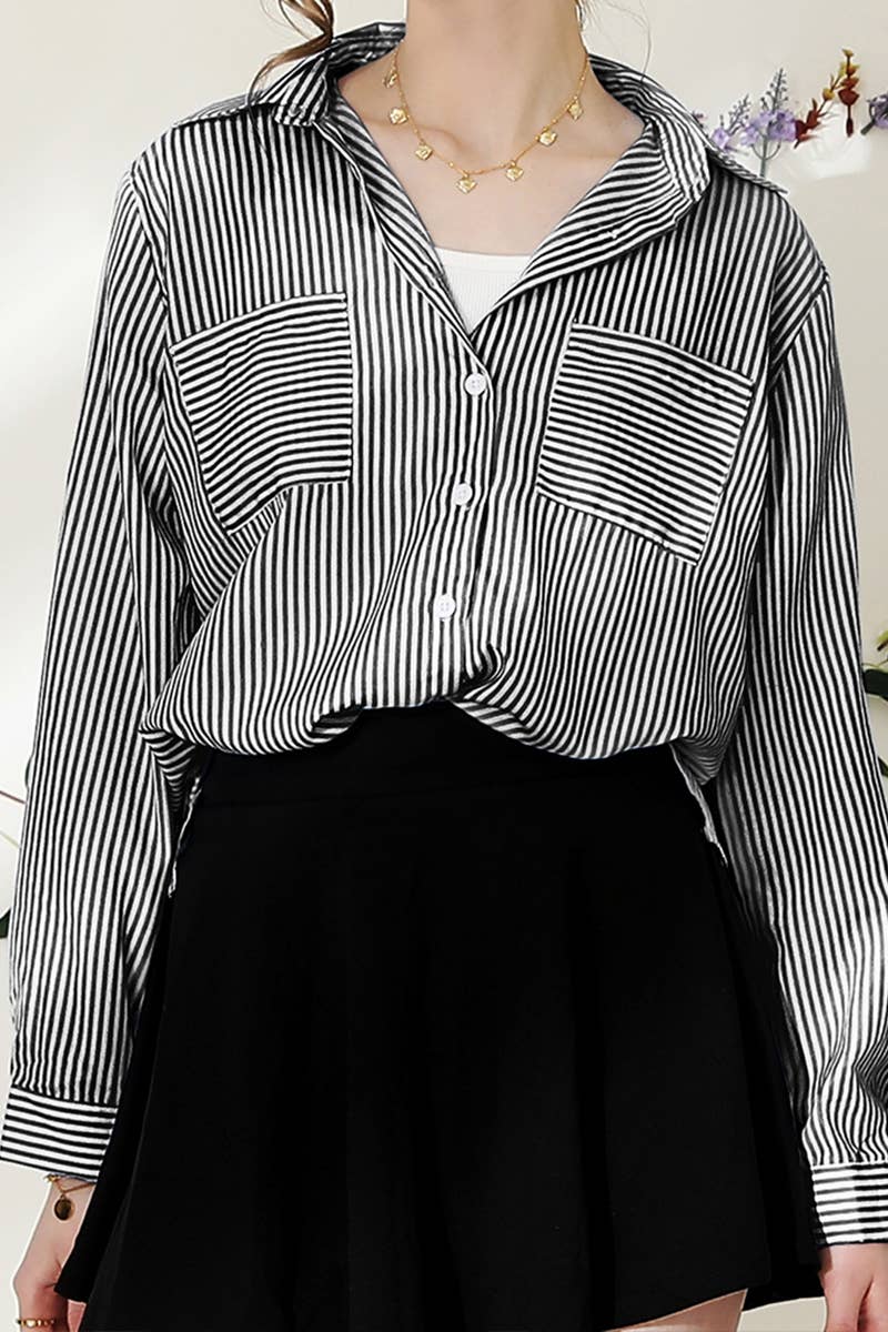 Striped Lapel Long Sleeve Shirt