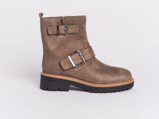 100% Suede Boots with Buckles in Taupe Color