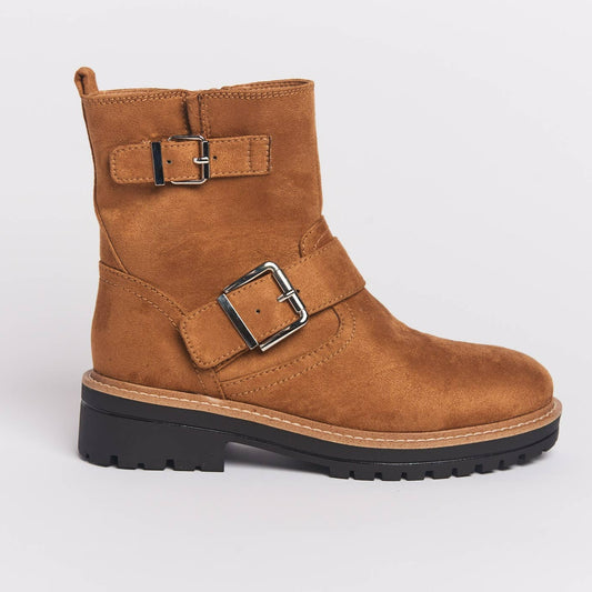 100% Suede Boots with Buckles in Camel Color