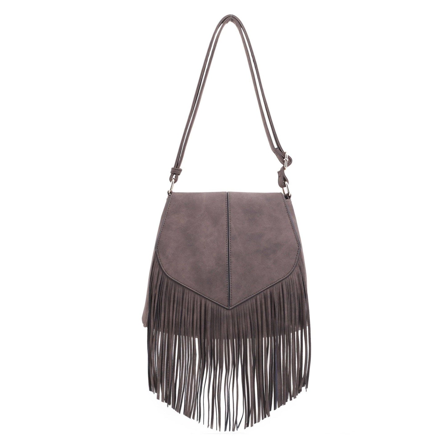 Michelle Boho Fringe Crossbody Bag: Stone