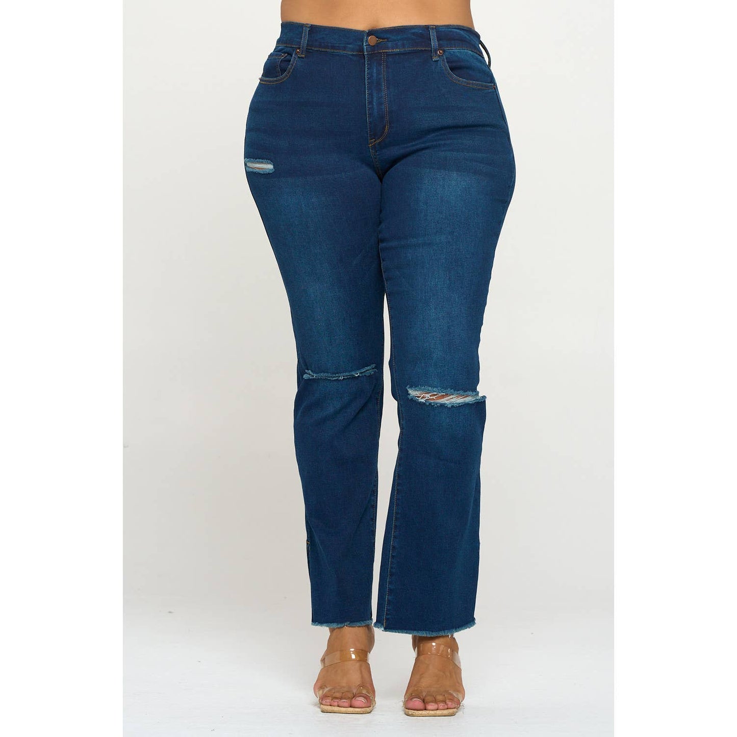 Plus Size Slit Leg High Rise Super Stretch Medium Wash Jean