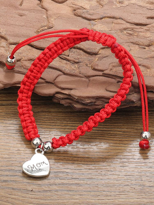 Mom Heart Charm Braided Bracelet