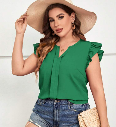 Butterfly Cap Sleeve Blouse-Kelly Green