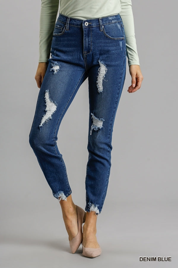 SALE High Rise 5 Pockets Distressed Detailed Stretch Denim Skinny Jean