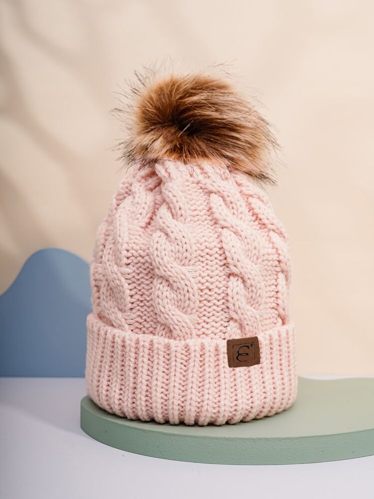 Pom Accent Knitted Hat-Navy, Red, White, Pink, Olive