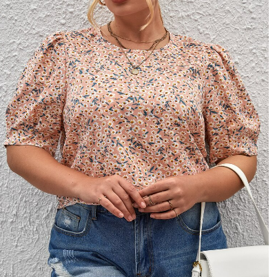 SALE Ditsy Floral Puff Sleeve Blouse-Plus Sized