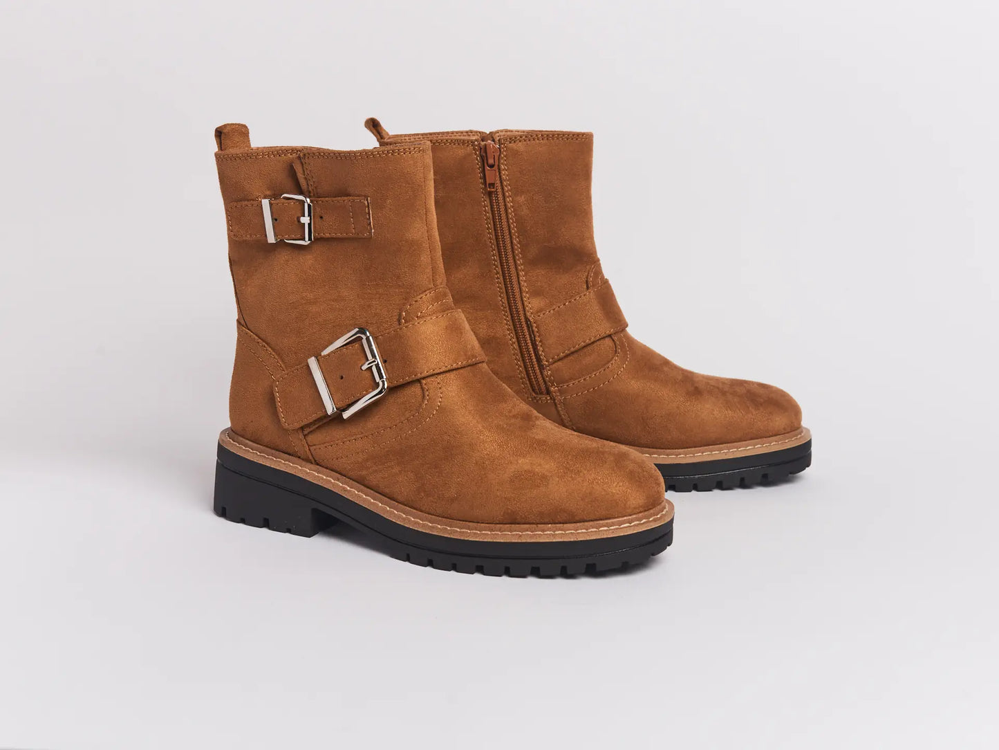 100% Suede Boots with Buckles in Camel Color