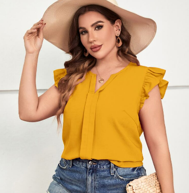 SALE Butterfly Cap Sleeve Pink Blouse-Mustard YellowSALE