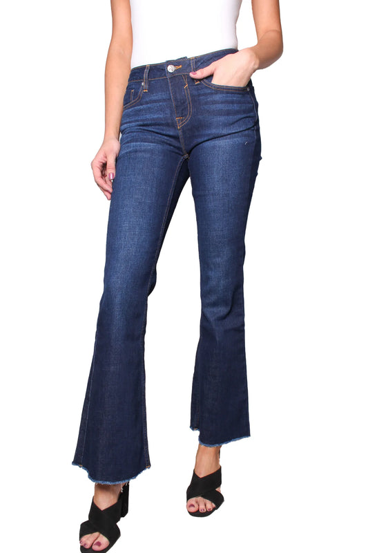 High Rise Frayed Dark Wash Wide Leg Jeans