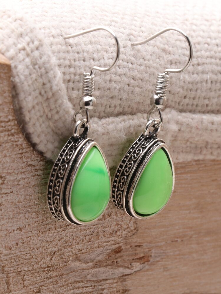 Green Water Drop Dangle Earrings