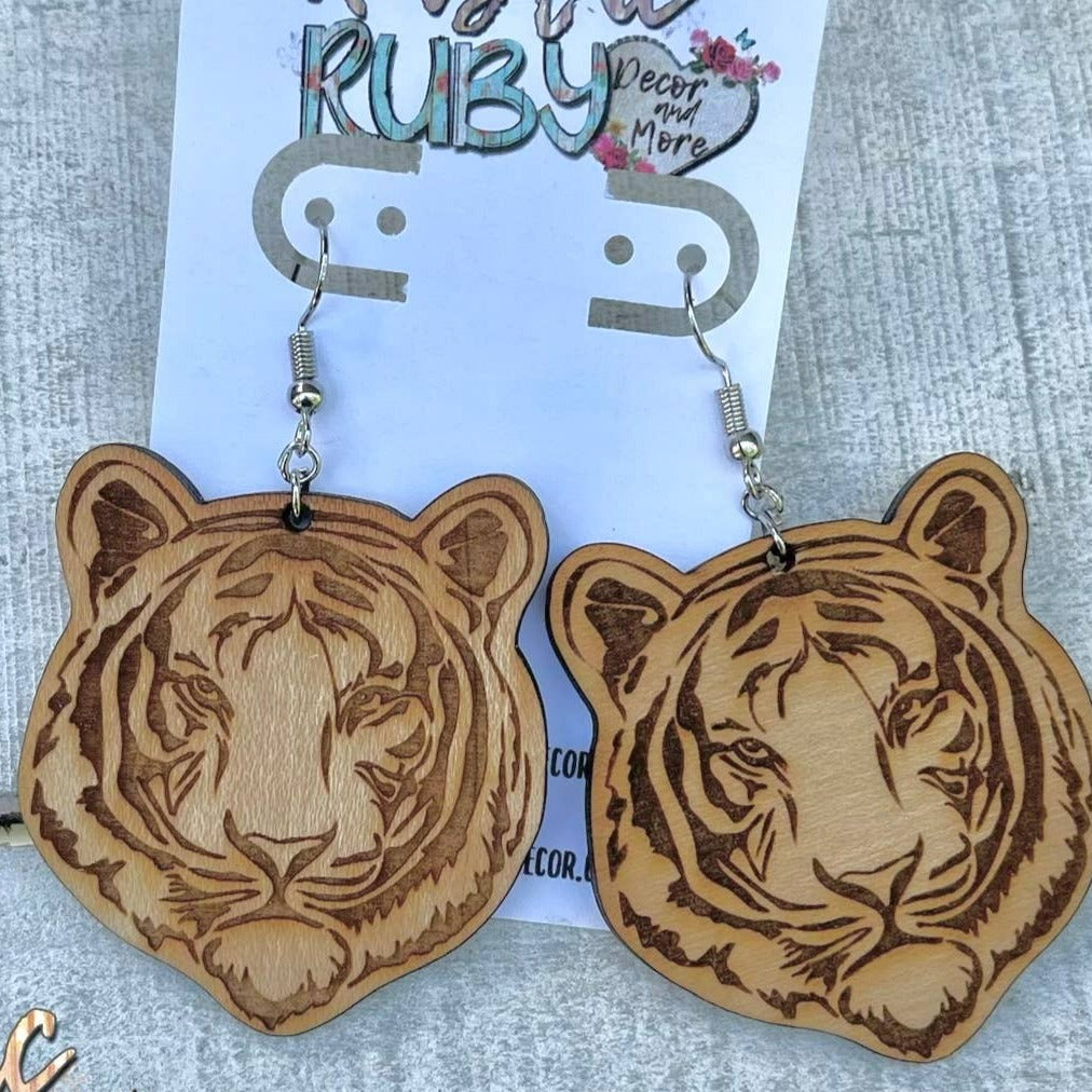 Tiger Head Dangle Earrings