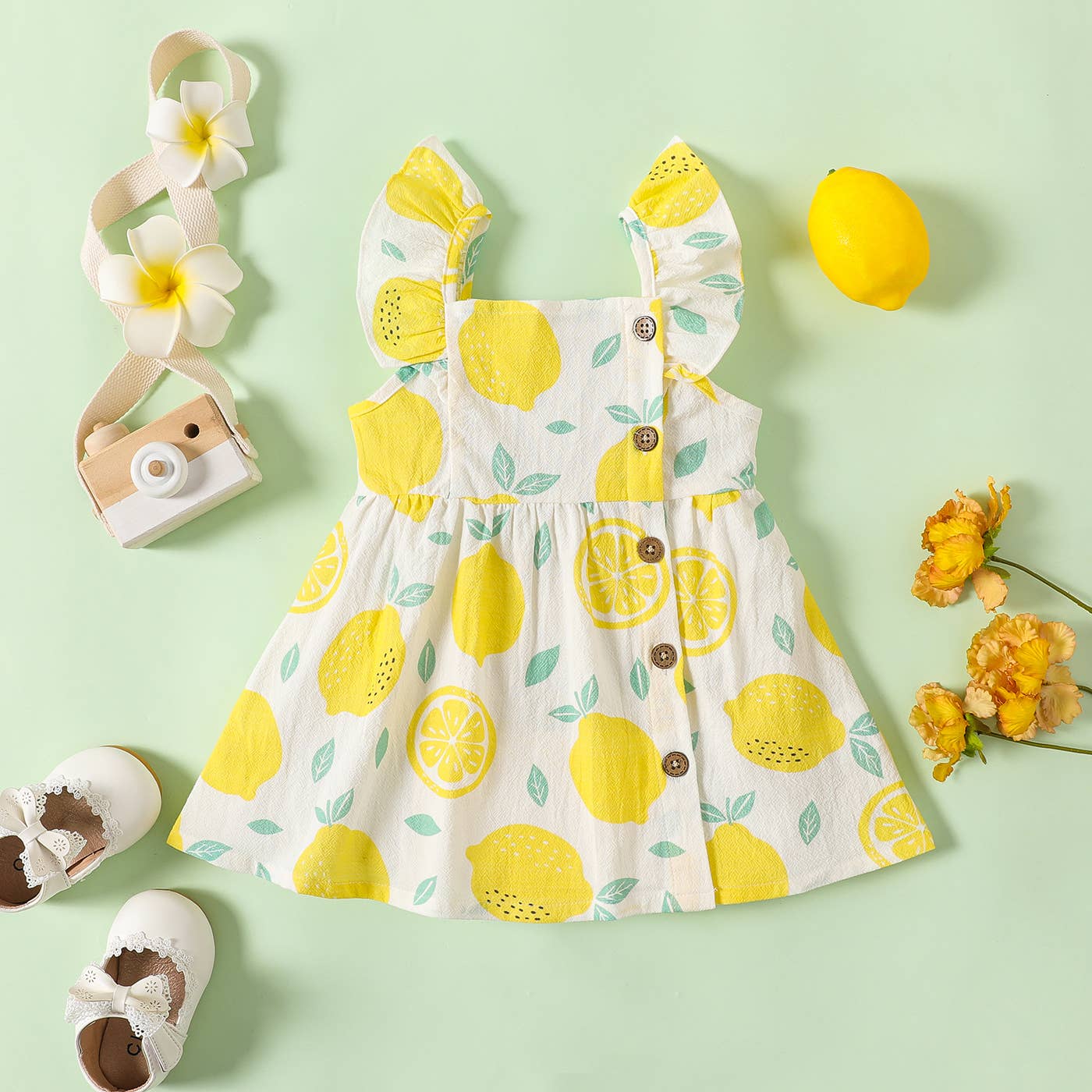 Baby Girl Allover Lemon Button Dress