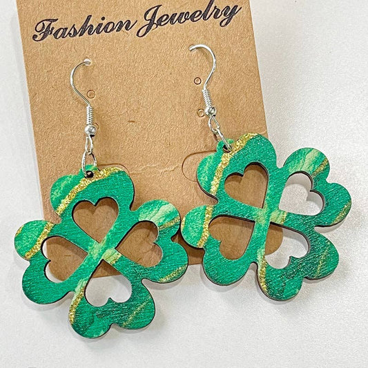 Green Clover Jewelry Wooden Earrings:100% Wood