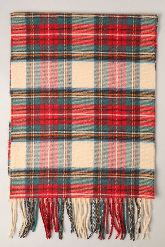 Softer Than Cashmere Tartan Plaid Muffler Scarf-Red, Tan & Green