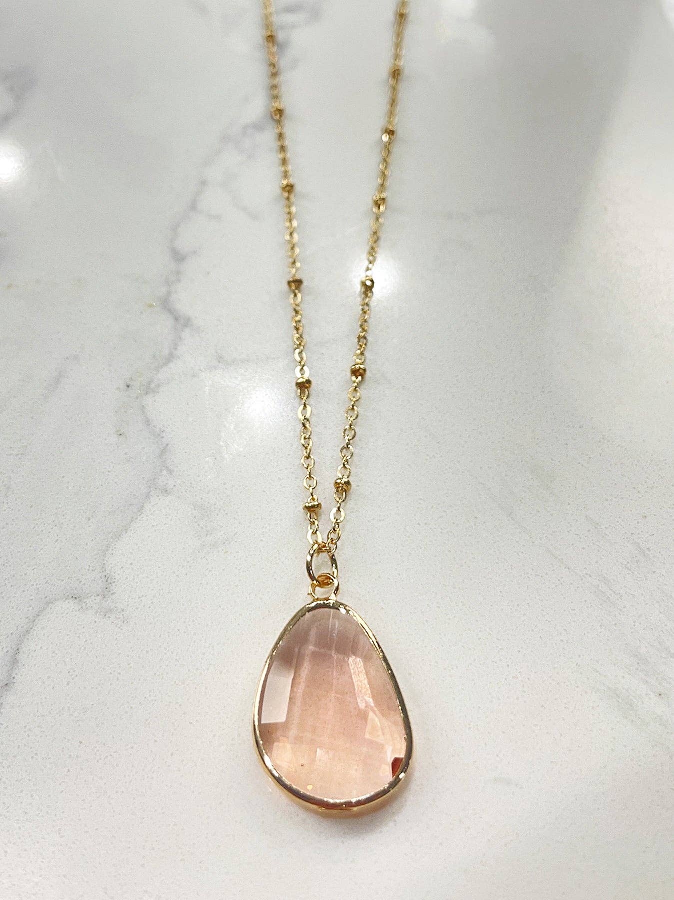 Gold Crystal Pendant Rose Gold Tone Necklace