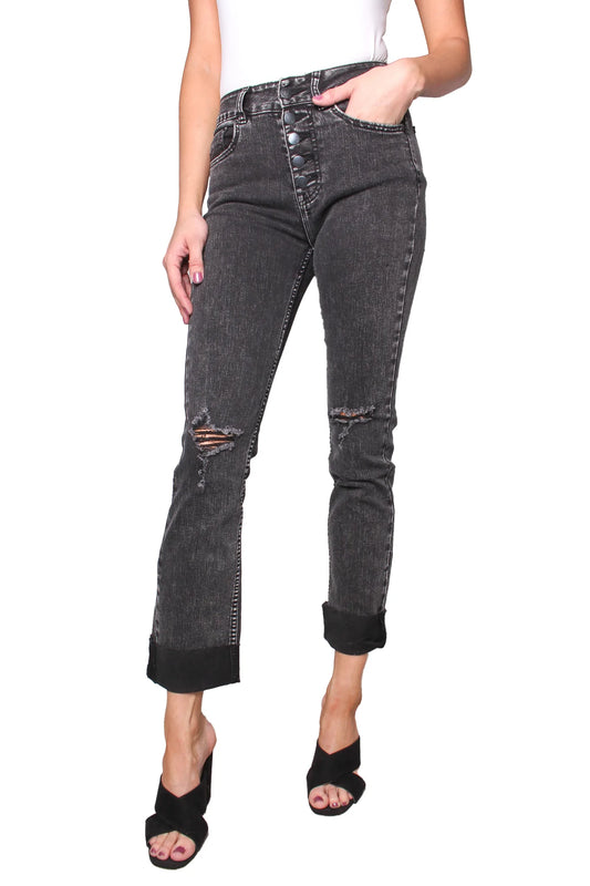 SALE High Waisted Washed Black Distressed Frayed Jeans