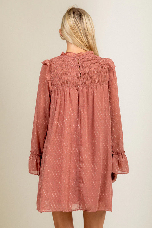 SALE Mauve Foil Dotted Chiffon Mini Dress