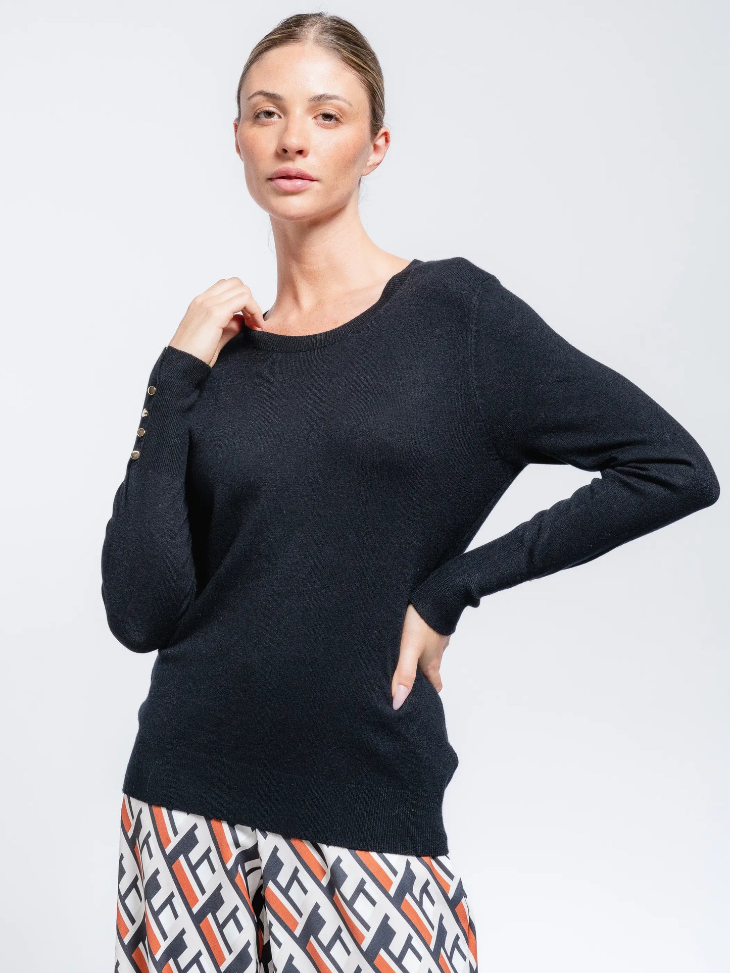 Unbelievably Soft Black knit sweater with button details