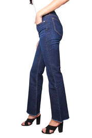 High Rise Frayed Dark Wash Wide Leg Jeans