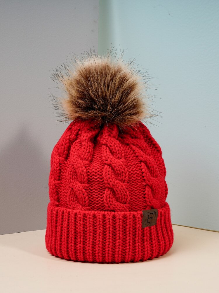 Pom Accent Knitted Hat-Navy, Red, White, Pink, Olive